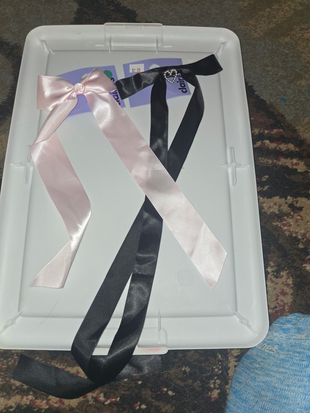 Satin Ribbon Bow Hair Ties - Pink and Black